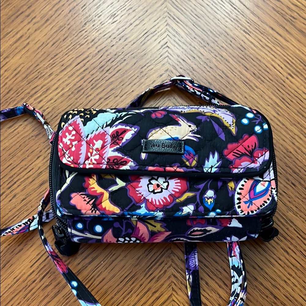 Vera Bradley Black and Pink Crossbody Bag with Floral Design